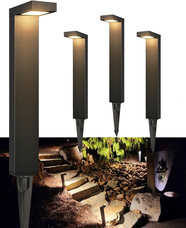 Main image of GKOLED 4-Pack LED Pathway Lights, Low Voltage Outdoor Waterproof, Black