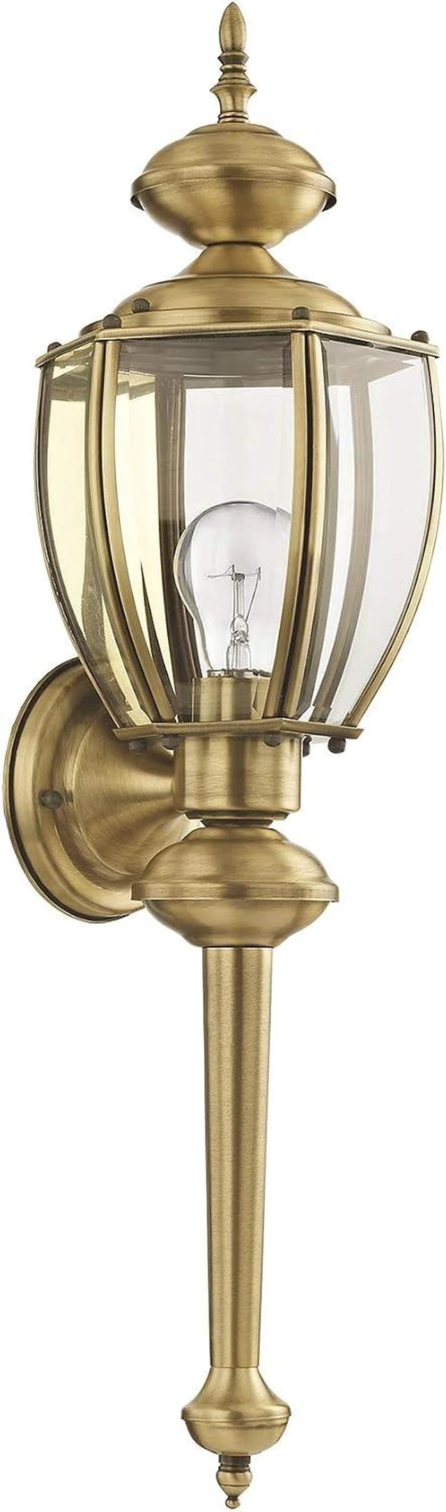 Alt view image 2 of 7 - Livex Lighting 2112-01 Basics 1 Light AB Outdoor Wall Lantern, Antique Brass, 7"W x 25.25"H