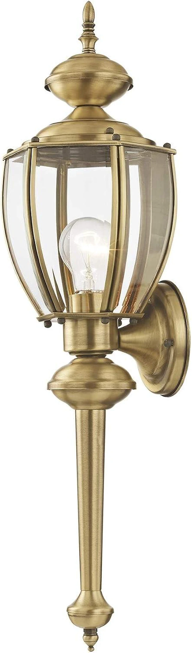 Alt view image 3 of 7 - Livex Lighting 2112-01 Basics 1 Light AB Outdoor Wall Lantern, Antique Brass, 7"W x 25.25"H