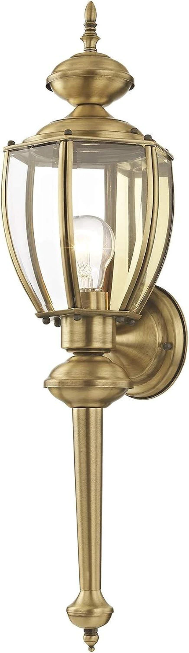 Alt view image 4 of 7 - Livex Lighting 2112-01 Basics 1 Light AB Outdoor Wall Lantern, Antique Brass, 7"W x 25.25"H