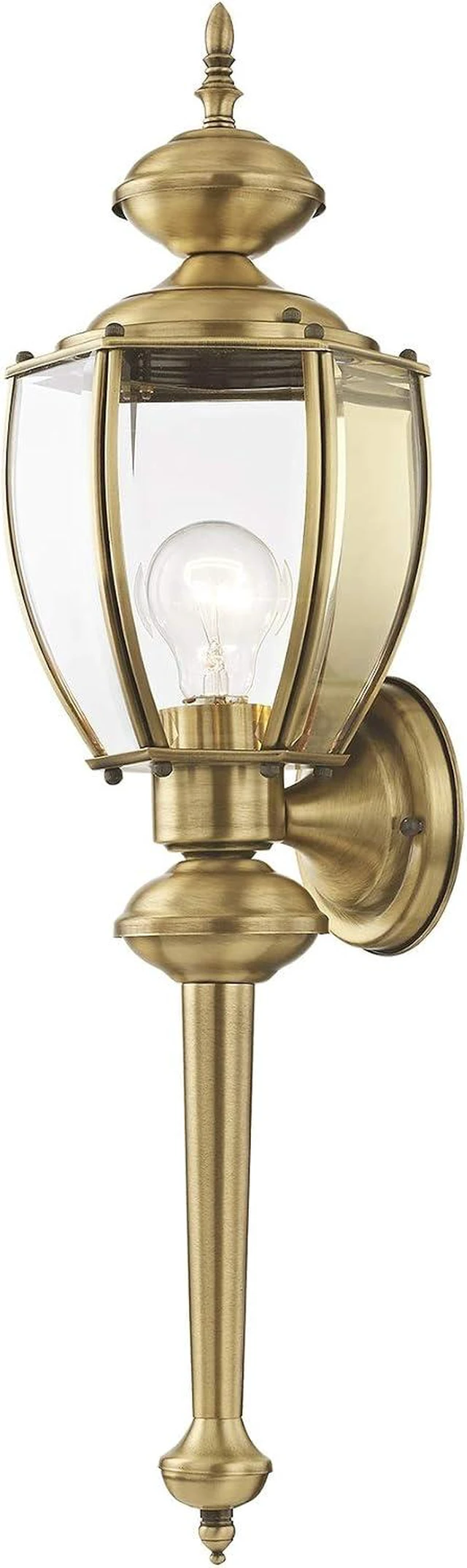 Alt view image 5 of 7 - Livex Lighting 2112-01 Basics 1 Light AB Outdoor Wall Lantern, Antique Brass, 7"W x 25.25"H