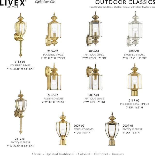 Alt view image 6 of 7 - Livex Lighting 2112-01 Basics 1 Light AB Outdoor Wall Lantern, Antique Brass, 7"W x 25.25"H