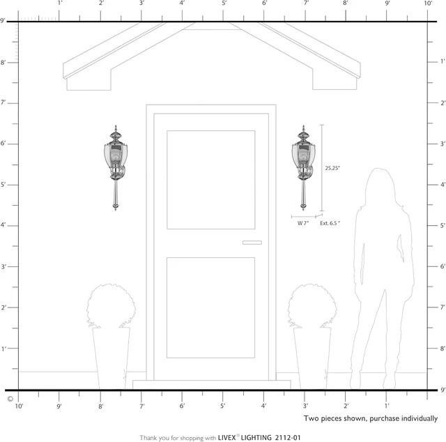 Alt view image 7 of 7 - Livex Lighting 2112-01 Basics 1 Light AB Outdoor Wall Lantern, Antique Brass, 7"W x 25.25"H