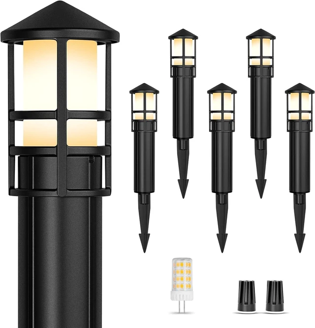 Main image of Gardencoin Low Voltage Landscape Pathway Lights, Replaceable G4 Bulb 12V 4W 2700K Outdoor LED Landscape Lighting, Aluminum Waterproof Walkway Lighting, Bollard Path Lights Wired, Black 6 Pack