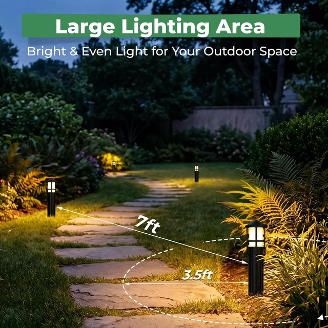 Alt view image 4 of 7 - Gardencoin Low Voltage Landscape Pathway Lights, Replaceable G4 Bulb 12V 4W 2700K Outdoor LED Landscape Lighting, Aluminum Waterproof Walkway Lighting, Bollard Path Lights Wired, Black 6 Pack