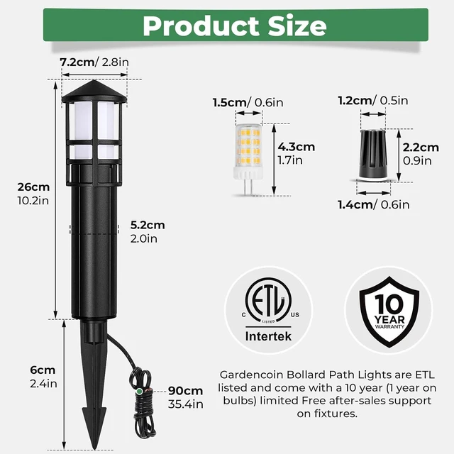Alt view image 5 of 7 - Gardencoin Low Voltage Landscape Pathway Lights, Replaceable G4 Bulb 12V 4W 2700K Outdoor LED Landscape Lighting, Aluminum Waterproof Walkway Lighting, Bollard Path Lights Wired, Black 6 Pack