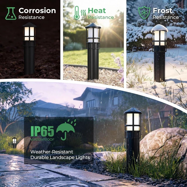 Alt view image 6 of 7 - Gardencoin Low Voltage Landscape Pathway Lights, Replaceable G4 Bulb 12V 4W 2700K Outdoor LED Landscape Lighting, Aluminum Waterproof Walkway Lighting, Bollard Path Lights Wired, Black 6 Pack