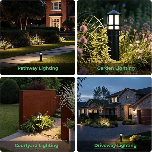 Alt view image 7 of 7 - Gardencoin Low Voltage Landscape Pathway Lights, Replaceable G4 Bulb 12V 4W 2700K Outdoor LED Landscape Lighting, Aluminum Waterproof Walkway Lighting, Bollard Path Lights Wired, Black 6 Pack