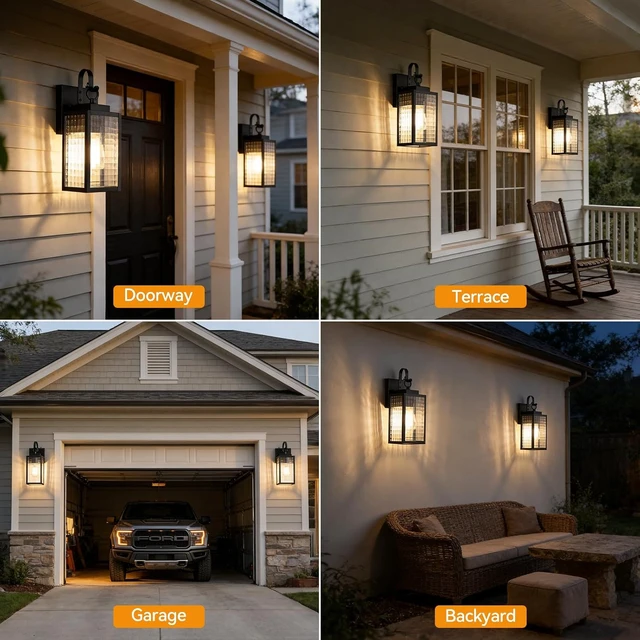 Alt view image 2 of 7 - 11.8" Dusk to Dawn Porch Light, Wall Mount Outdoor Light, Black