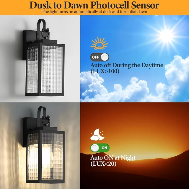 Alt view image 3 of 7 - 11.8" Dusk to Dawn Porch Light, Wall Mount Outdoor Light, Black