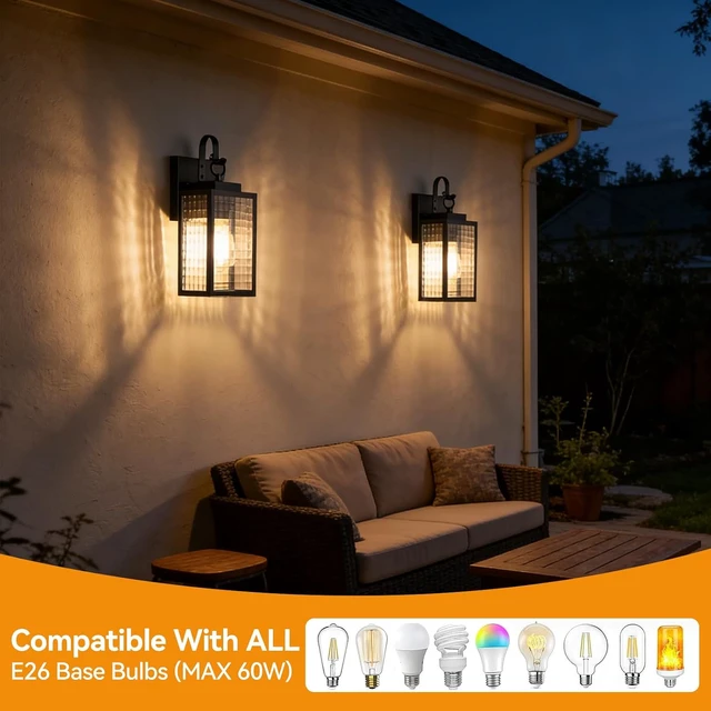 Alt view image 5 of 7 - 11.8" Dusk to Dawn Porch Light, Wall Mount Outdoor Light, Black