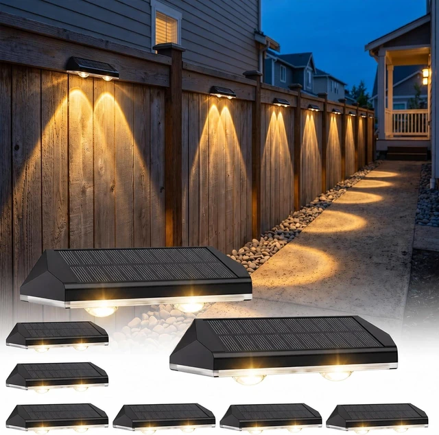 Main image of AUDLES Solar Fence Lights Outdoor, 3 Modes Warm/Neutral/Cool White Fence Lights Solar Powered for Outside, IP65 Waterproof, 60 Lumens Solar Light for Step, Pathway, Garden, Deck, Stairs - 8 Pack