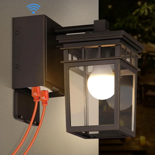Main image of Porch Light with GFCI Outlet Built in, Dusk to Dawn Outdoor Lighting with Outlet, Waterproof Anti-Rust Alunmium Exterior Wall Mount Fixture, Outside Light for House Garage Front Door, Bulb Included