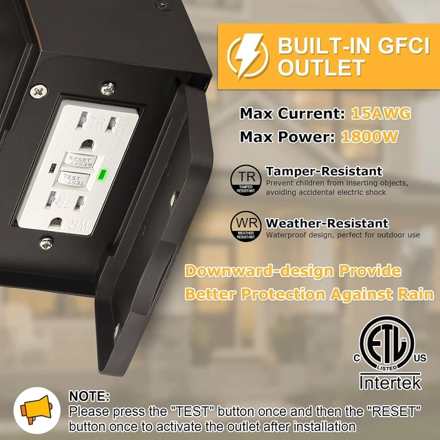 Alt view image 2 of 7 - Porch Light with GFCI Outlet Built in, Dusk to Dawn Outdoor Lighting with Outlet, Waterproof Anti-Rust Alunmium Exterior Wall Mount Fixture, Outside Light for House Garage Front Door, Bulb Included