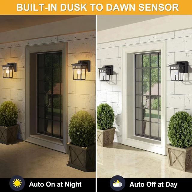 Alt view image 4 of 7 - Porch Light with GFCI Outlet Built in, Dusk to Dawn Outdoor Lighting with Outlet, Waterproof Anti-Rust Alunmium Exterior Wall Mount Fixture, Outside Light for House Garage Front Door, Bulb Included