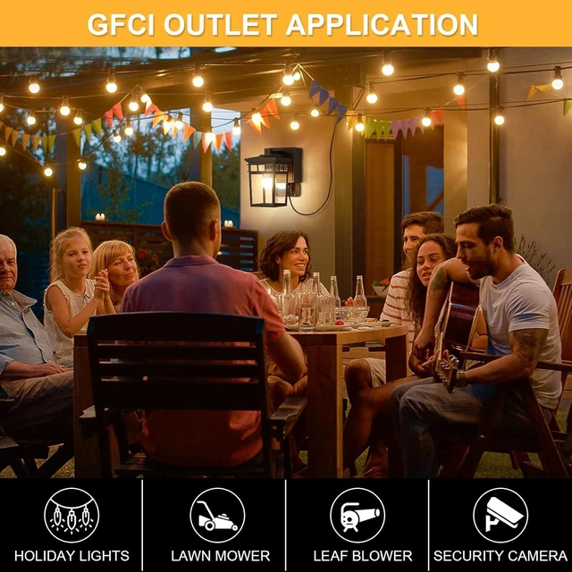 Alt view image 6 of 7 - Porch Light with GFCI Outlet Built in, Dusk to Dawn Outdoor Lighting with Outlet, Waterproof Anti-Rust Alunmium Exterior Wall Mount Fixture, Outside Light for House Garage Front Door, Bulb Included