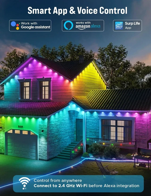 Alt view image 3 of 7 - EcoNour 50 FT RGB Smart Permanent Outdoor Christmas Lights, App and Remote