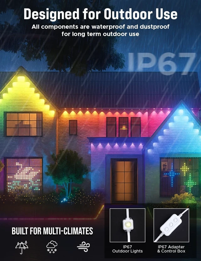 Alt view image 6 of 7 - EcoNour 50 FT RGB Smart Permanent Outdoor Christmas Lights, App and Remote