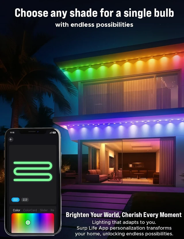 Alt view image 7 of 7 - EcoNour 50 FT RGB Smart Permanent Outdoor Christmas Lights, App and Remote