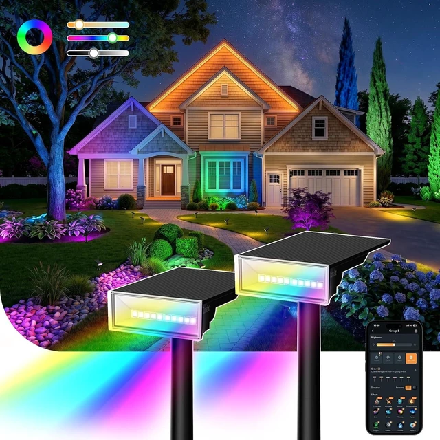 Main image of Consciot Smart Solar Spot Lights Outdoor, RGBTW Halloween Solar Lights