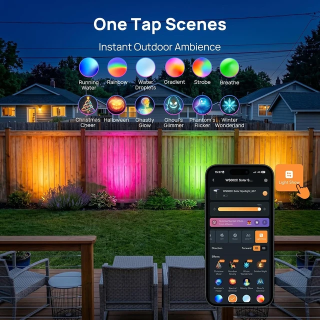 Alt view image 3 of 7 - Consciot Smart Solar Spot Lights Outdoor, RGBTW Halloween Solar Lights