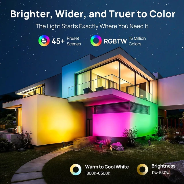 Alt view image 5 of 7 - Consciot Smart Solar Spot Lights Outdoor, RGBTW Halloween Solar Lights