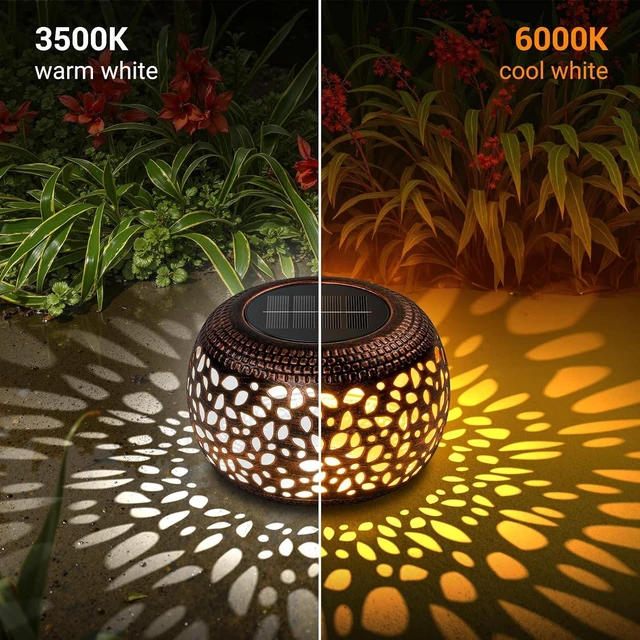 Alt view image 2 of 7 - Solar Lanterns Outdoor Waterproof, 4 Pack Flower Petal Solar Garden Lights with 2 Lighting Colors, Vintage Metal Outdoor Patio Garden Decor - Unique Gifts for Women Mom Sisters Birthday