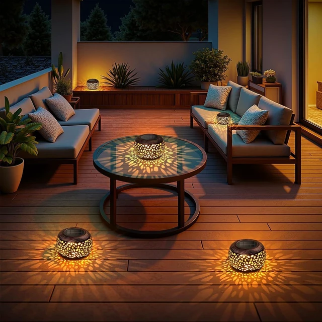 Alt view image 5 of 7 - Solar Lanterns Outdoor Waterproof, 4 Pack Flower Petal Solar Garden Lights with 2 Lighting Colors, Vintage Metal Outdoor Patio Garden Decor - Unique Gifts for Women Mom Sisters Birthday