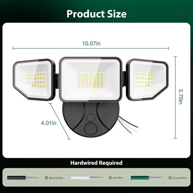 Alt view image 4 of 7 - Flood Light Outdoors, 65W 6500 Lumen Super Bright LED Security Lights, 3 Adjustable Heads, IP65 Waterproof, 6500K Daylight Wall Mount Outdoor Flood Light for Yard, Garage