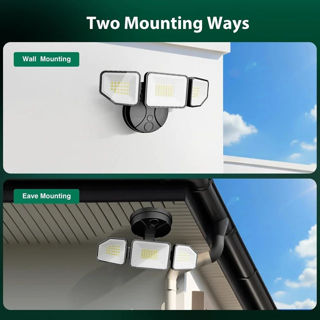 Alt view image 7 of 7 - Flood Light Outdoors, 65W 6500 Lumen Super Bright LED Security Lights, 3 Adjustable Heads, IP65 Waterproof, 6500K Daylight Wall Mount Outdoor Flood Light for Yard, Garage