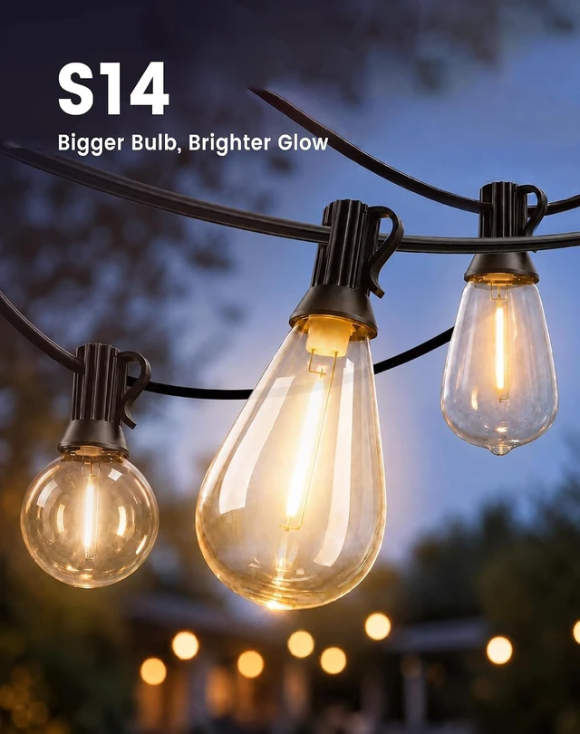 Alt view image 5 of 7 - 110FT(100+10) Outdoor LED String Lights with 2FT Bulb Spacing, Waterproof, Shatterproof, Dimmable, Warm White, 3 Lighting Modes, Timer, Plug in Hanging Backyard Lights for Outside, Patio