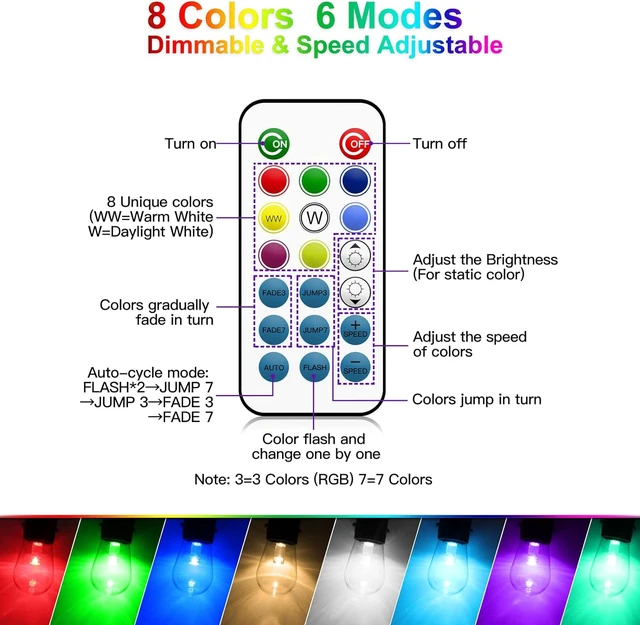 Alt view image 4 of 7 - Mlambert 48FT Outdoor Patio RGB Cafe String Lights with Remote, Black