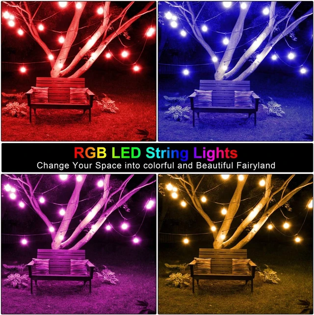 Alt view image 5 of 7 - Mlambert 48FT Outdoor Patio RGB Cafe String Lights with Remote, Black
