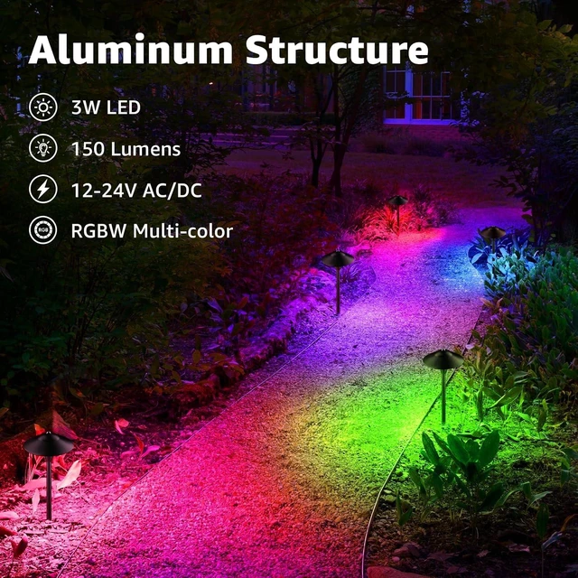 Alt view image 4 of 7 - SUNVIE 12-Pack 3W RGB Low Voltage Landscape Lights Wired Outdoor 12-24V