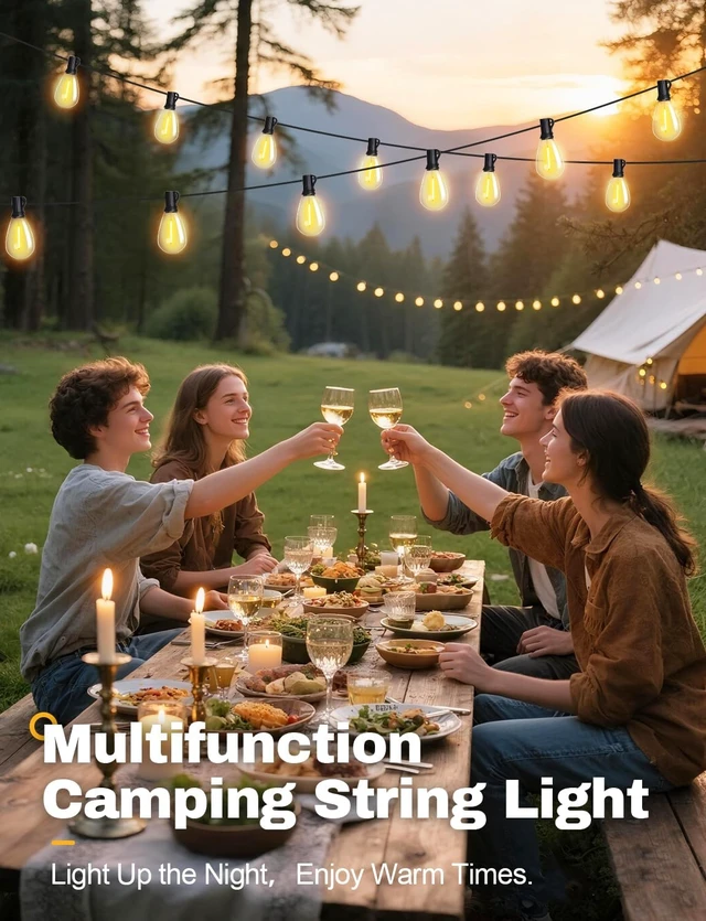 Alt view image 6 of 6 - Tenmiro 120FT Solar Outdoor String Lights with Remote and 32+2 LED Shatterproof Bulbs Dimmable & Timing 3 Light Modes Solar Patio String Lights for Cafe, Garden, Deck, Outside Wedding Last for 10+Hrs