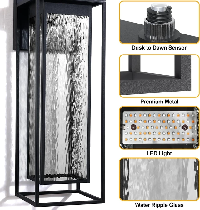 Alt view image 7 of 7 - LED Dusk to Dawn Porch Lights, Giant 28IN with Rippled Glass