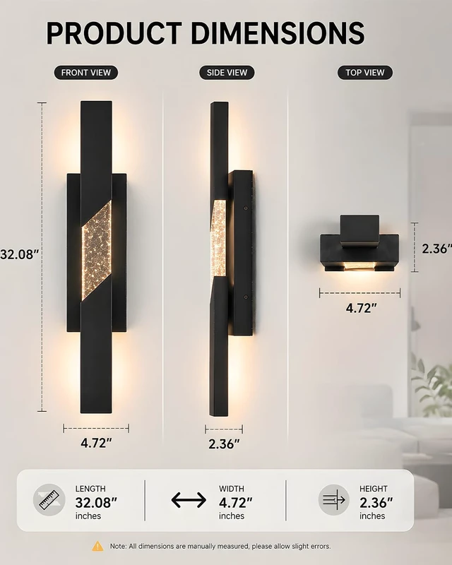 Alt view image 2 of 7 - Yisuro Modern LED Outdoor Wall Sconce, 31.5" Black Linear Porch Light