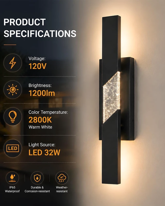 Alt view image 5 of 7 - Yisuro Modern LED Outdoor Wall Sconce, 31.5" Black Linear Porch Light