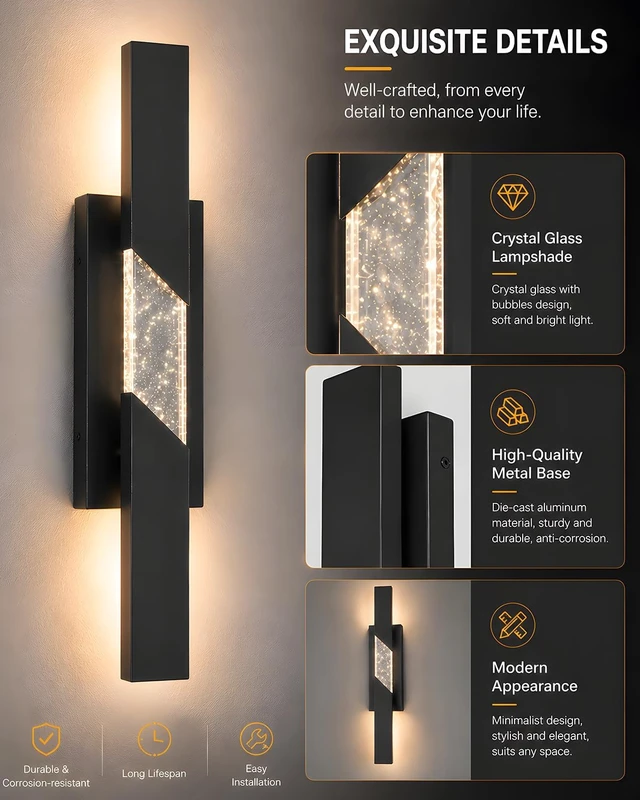 Alt view image 6 of 7 - Yisuro Modern LED Outdoor Wall Sconce, 31.5" Black Linear Porch Light