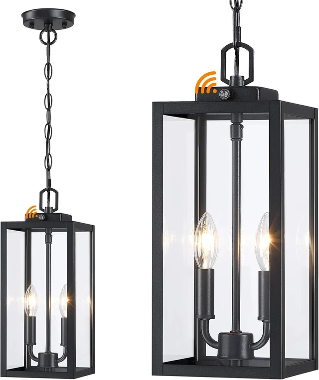 Main image of 15'' Large Dusk to Dawn Outdoor Pendant Light 2-Light, Black