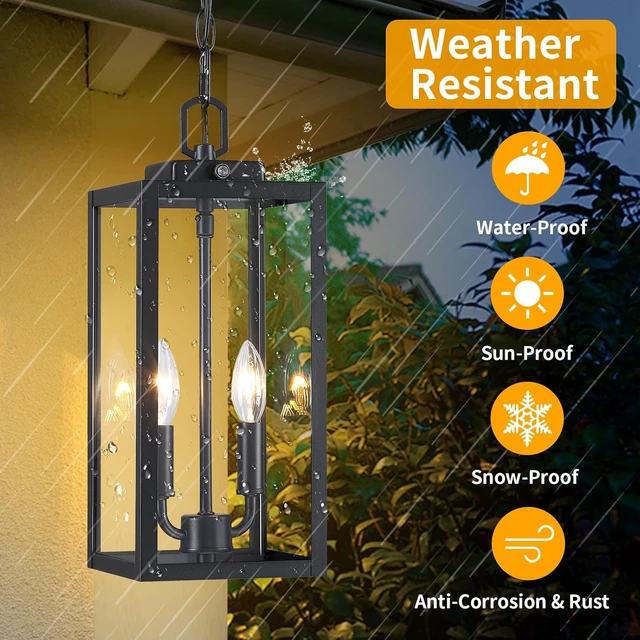 Alt view image 3 of 7 - 15'' Large Dusk to Dawn Outdoor Pendant Light 2-Light, Black