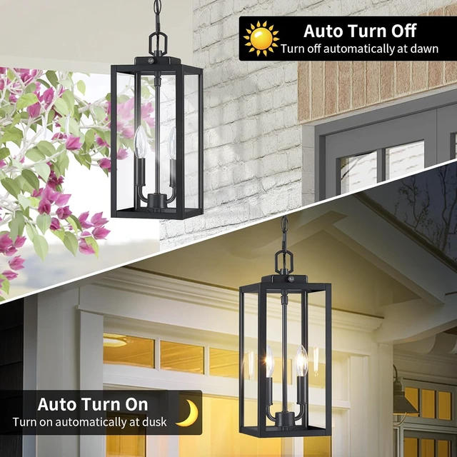 Alt view image 2 of 7 - 15'' Large Dusk to Dawn Outdoor Pendant Light 2-Light, Black