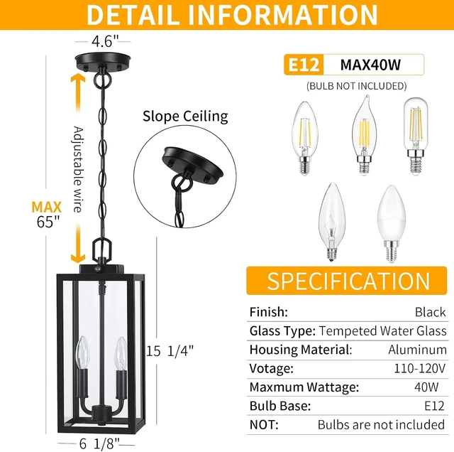 Alt view image 5 of 7 - 15'' Large Dusk to Dawn Outdoor Pendant Light 2-Light, Black