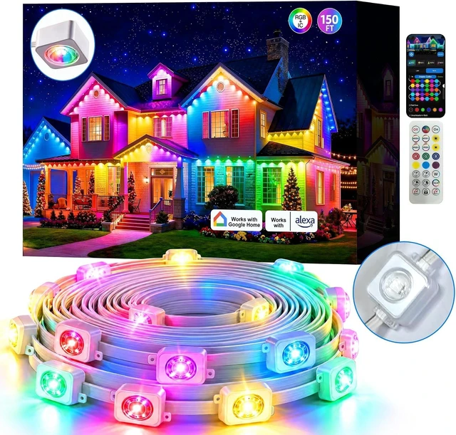 Main image of Permanent Outdoor Lights 150ft RGB+IC Outdoor String Lights App&Voice Control,IP67 Waterproof,100 Scene Modes Decoration for Home Christmas,Halloween,Holiday Decor,Timer Function