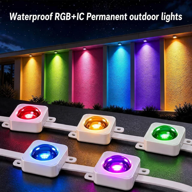 Alt view image 6 of 7 - Permanent Outdoor Lights 150ft RGB+IC Outdoor String Lights App&Voice Control,IP67 Waterproof,100 Scene Modes Decoration for Home Christmas,Halloween,Holiday Decor,Timer Function