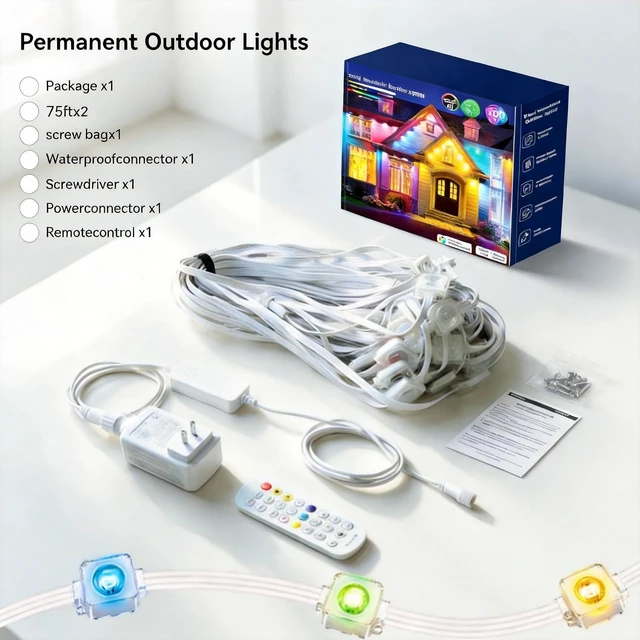 Alt view image 7 of 7 - Permanent Outdoor Lights 150ft RGB+IC Outdoor String Lights App&Voice Control,IP67 Waterproof,100 Scene Modes Decoration for Home Christmas,Halloween,Holiday Decor,Timer Function