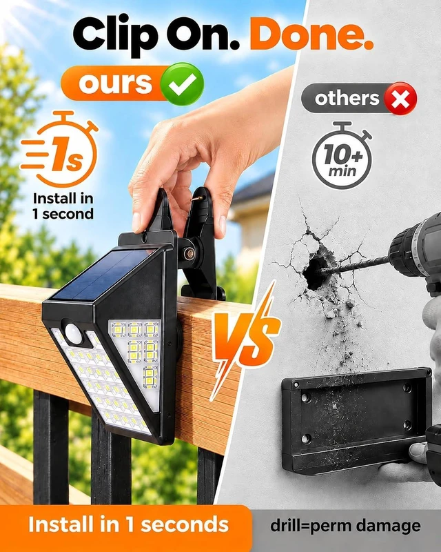 Alt view image 2 of 7 - Clip on Solar Lights Outdoor, 600LM Motion Sensor Fence Lights