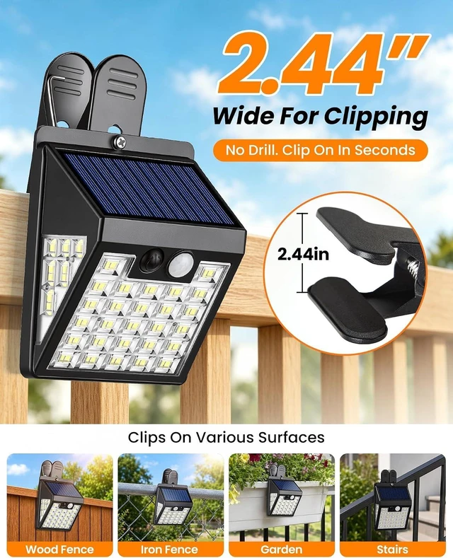 Alt view image 3 of 7 - Clip on Solar Lights Outdoor, 600LM Motion Sensor Fence Lights