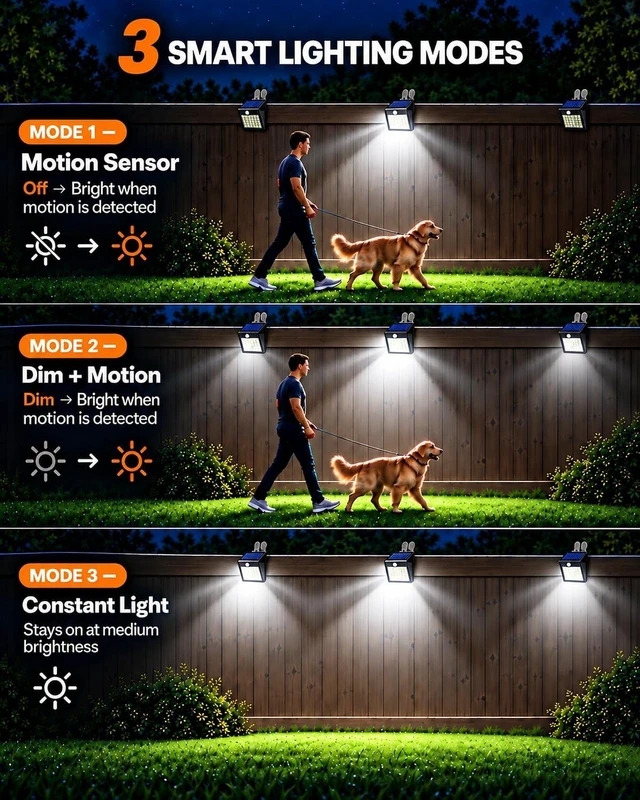 Alt view image 5 of 7 - Clip on Solar Lights Outdoor, 600LM Motion Sensor Fence Lights