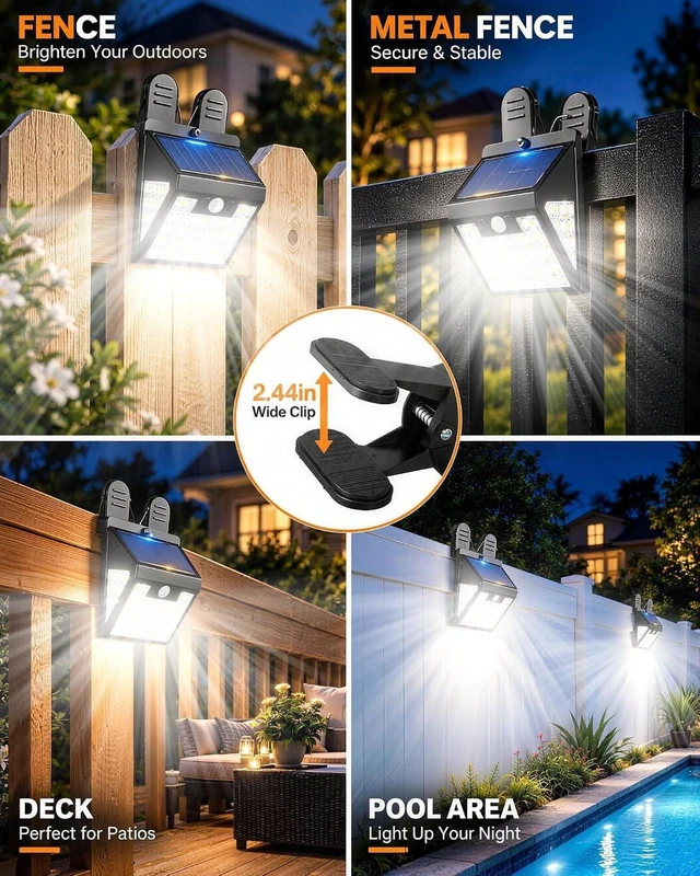 Alt view image 7 of 7 - Clip on Solar Lights Outdoor, 600LM Motion Sensor Fence Lights